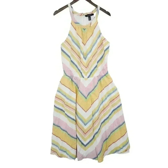 Ashley Stewart High Neck Linen Blend Womens  Striped Sleeveless Midi Dress12 - Picture 1 of 9